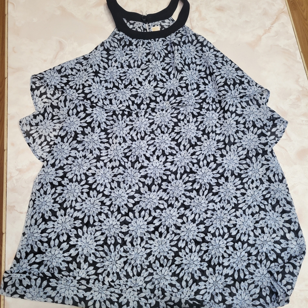 Michael Kors Floral Blouse Black White P/M | Petite Medium Sleeveless Flowy Top